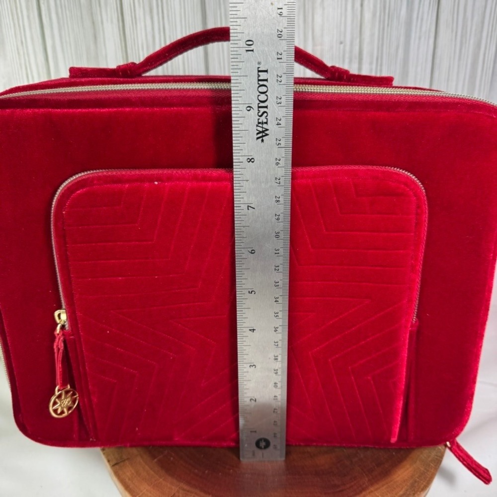 Estee Lauder Red Velvet Star Quilted Train Case Cosmetic Makeup‎ Travel Bag Gold - Picture 8 of 8